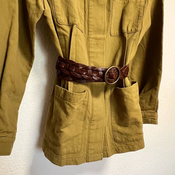 H&M Linen Blend Green Utility Jacket w Braided Leather Holister Belt Size 2 - Picture 2 of 16